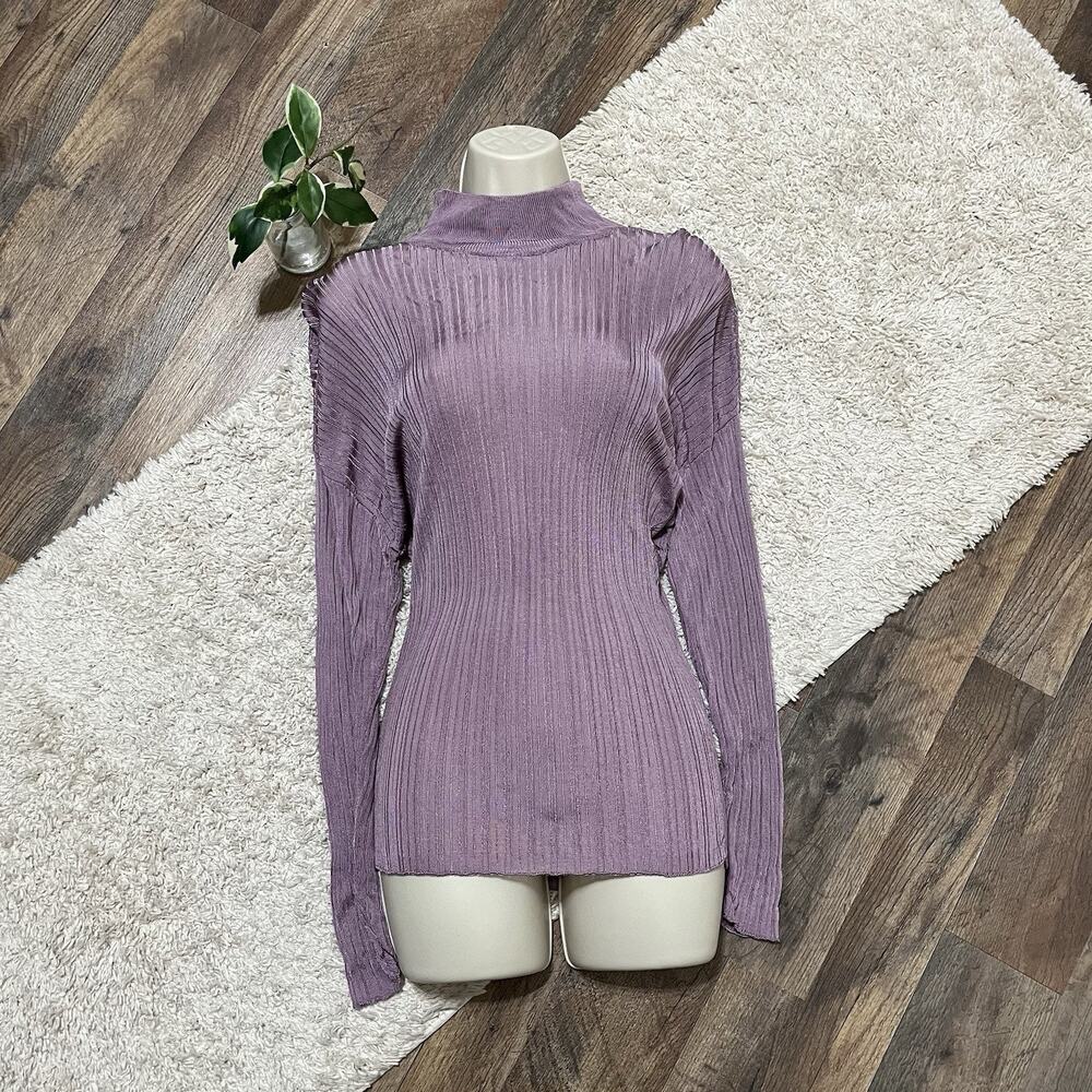 Zara Size Small Metallic Lilac Ribbed Mock Neck Pullover Cinched Slinky Sweater